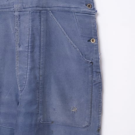 40s-50s France Vintage Adolphe Lafont  Blue Moleskin French Work Overalls  1