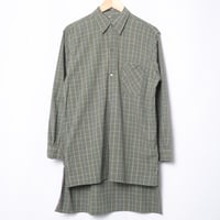40-50s France Vintage Checked Granpa Shirt Green × Navy