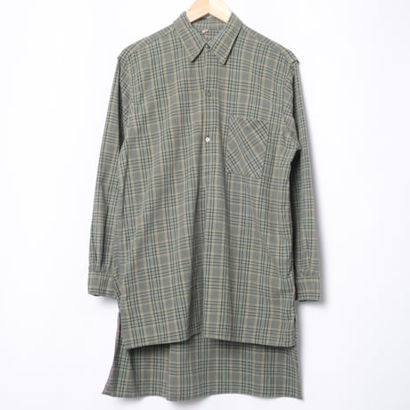 40-50s France Vintage Checked Granpa Shirt Green × Navy