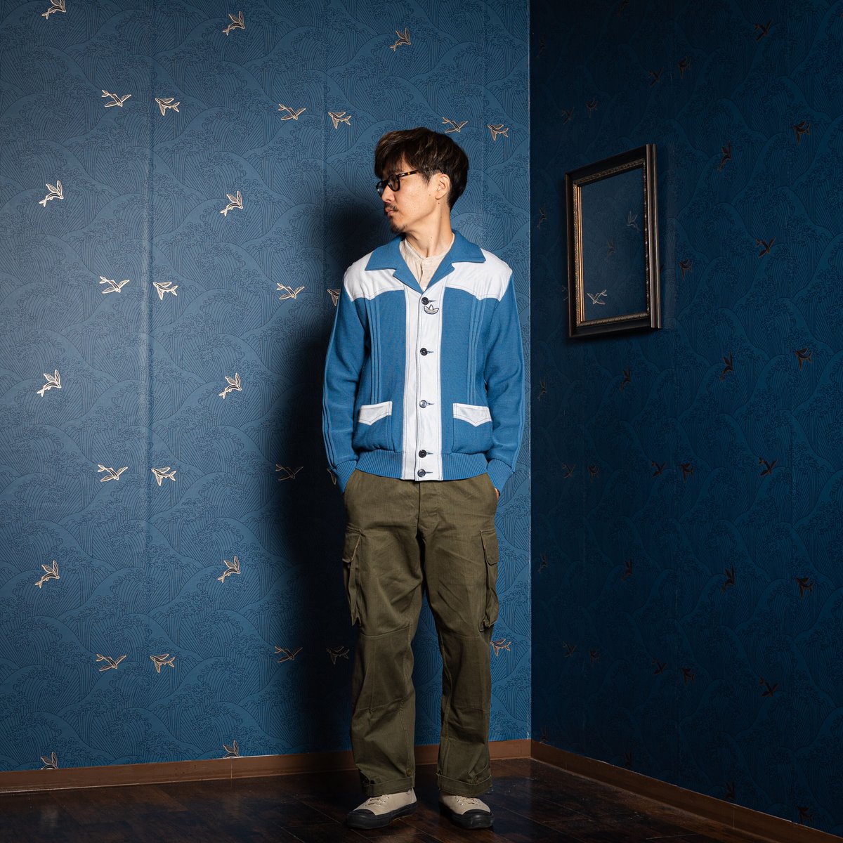 70-80s Vintage adidas Button Knit Jacket Blue G 70-80s Vintage adidas Button Knit Jacket Blue G