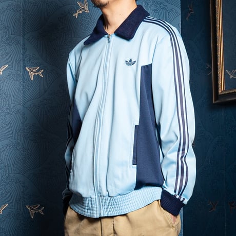 70-80s Vintage adidas Track Jacket Light Blue × Navy (Made in France)