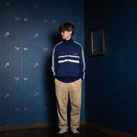 80s Vintage adidas Track Jacket Model First Navy×Bordeaux Pale Blue×Pale Grey（Made in Hungaria）