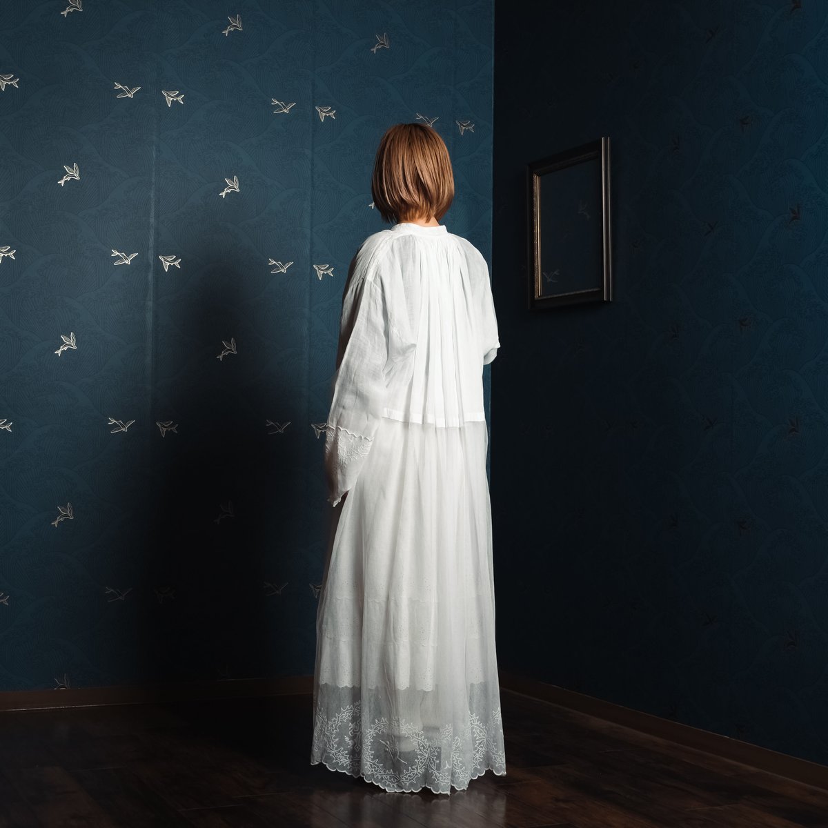 ◆フランスアンティーク｜半袖スモック、チュニック、イニシャル刺繍、白 fit=scale-down,w=1200