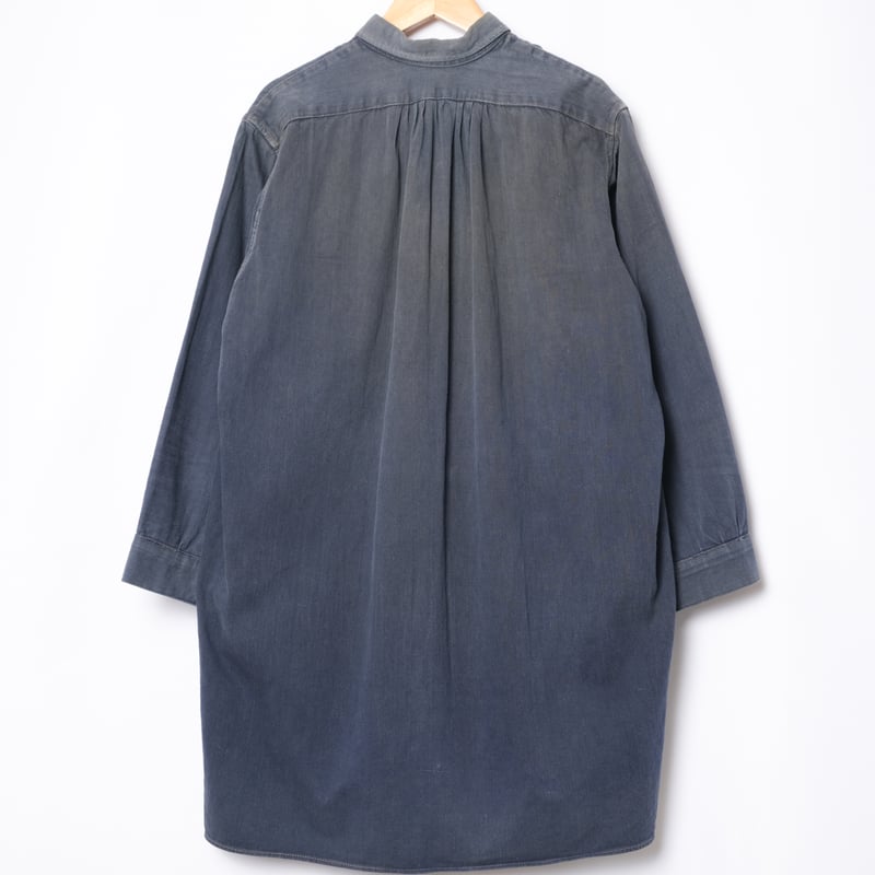 40-50s France Vintage Cotton Granpa Shirt Blue