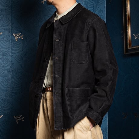 50s France Vintage Le Mont Saint Martin Black Moleskin Work Jacket