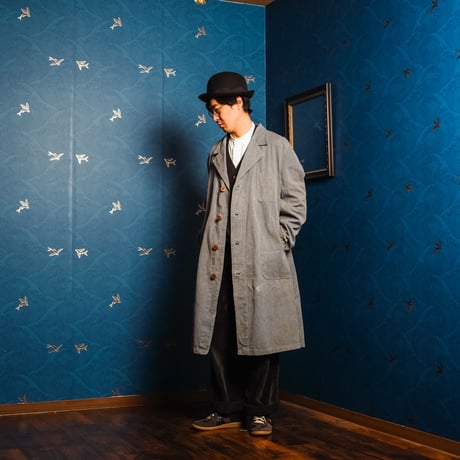 40-50s French Vintage DUTHILLEUL&MINART Black Chambray Atelier Coat
