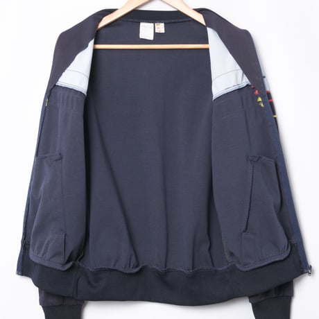 70-80s Vintage adidas Ventex Track Jacket Navy × Light Blue × Colorful Lines (Made in France)