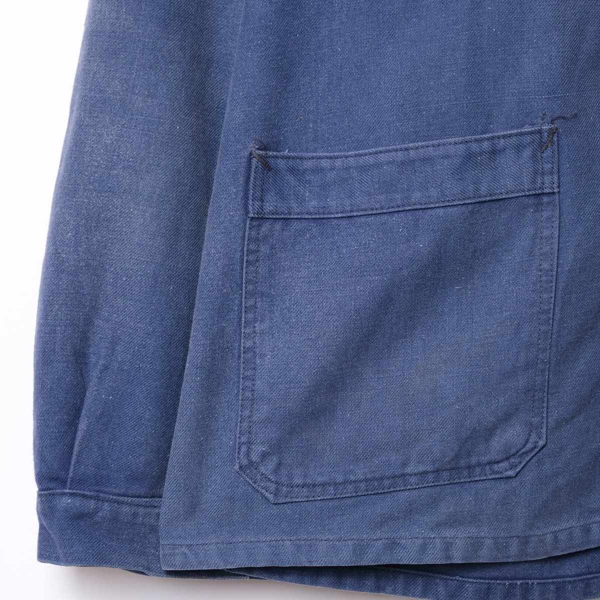1940〜50s フランス　ビンテージ　ワーク　デニムジャケット　ボロ　ダメージ 40s USED/VTG フレンチ ワークジャケット Vポケット コットン