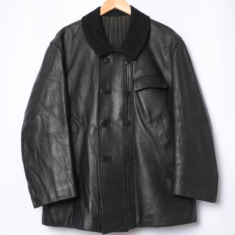 40s-50s France Vintage Leather Jacket Wool Coll 40s-50s France Vintage Leather Jacket Wool Coll