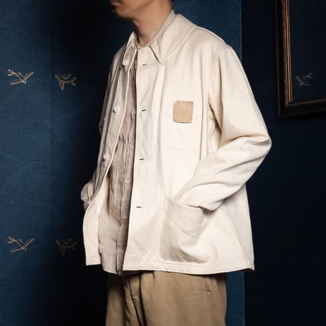 40s France Vintage Ecru Work Jacket 4 Buttons Size 48 DeadStock