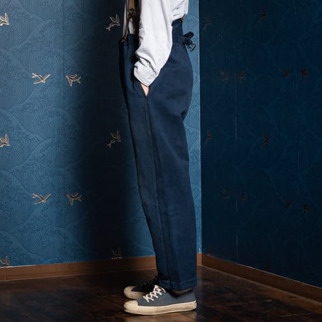 -30s France Vintage Fireman Indigo Linen HBT Trousers