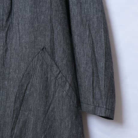 40-50s French Vintage  Black Chambray Atelier Coat  Cotton Linen Size 46 Dead Stock