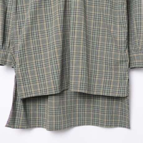 40-50s France Vintage Checked Granpa Shirt Green × Navy