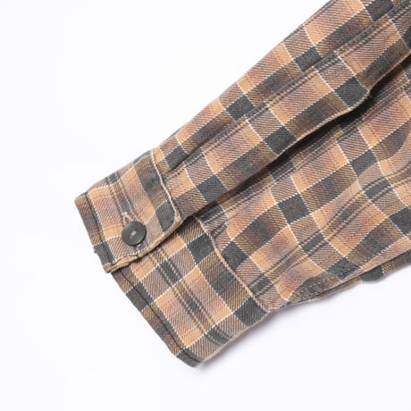 40-50s France Vintage Checked Granpa Shirt Orange × Dark Brown