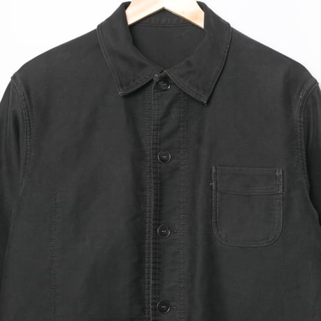 40-50s France Vintage Le Mont Sant Michel Black Moleskin Work Jacket Size 48