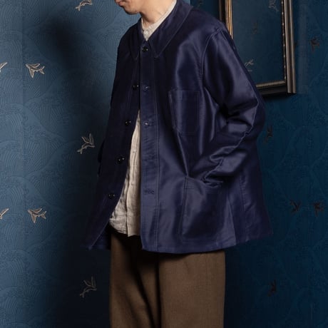 40–50s France Vintage Le Favori Blue Moleskin Jacket Dead Stock