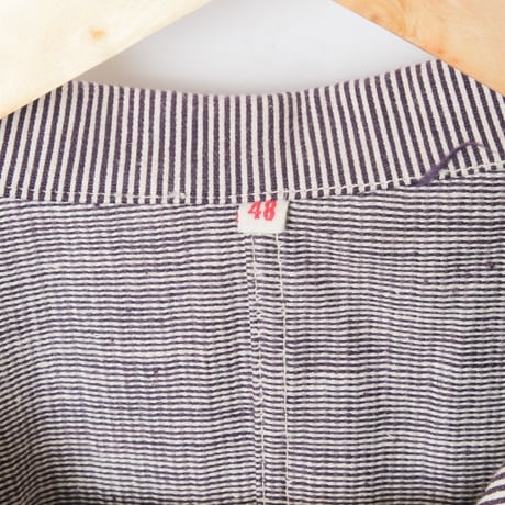 50s-60s  French Striped Butcher (Cook) Jacket  Dead Stock