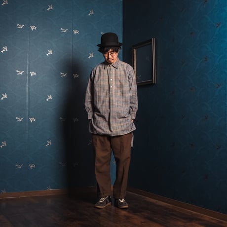 40-50s French Vintage Cotton  Granpa Check Shirts Green×Orange 2