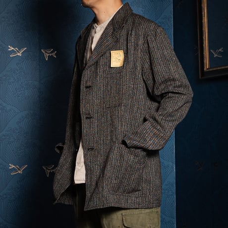 40s France Vintage Black Chambray Stripe Tailored Jacket Dead Stock