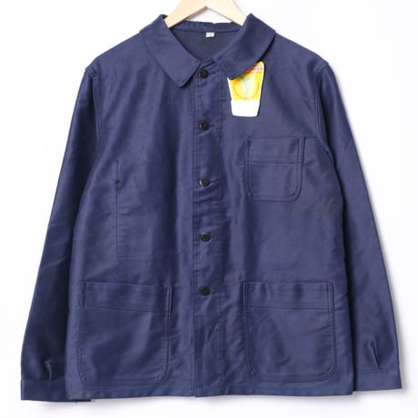 60s France Vintage A St Michel Blue Moleskin Work Jacket Dead Stock