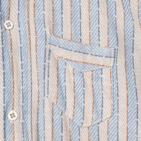30-40s France Vintage Cotton Stripe Granpa Shirts Light Blue × White