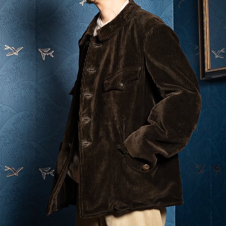30-40s France Vintage Adolphe Lafont Dark Brown Corduroy Hunting Jacket