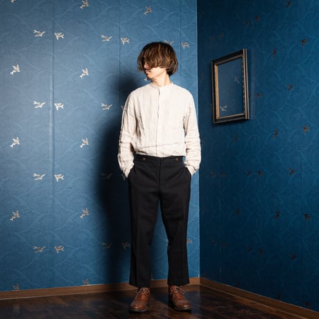 30-40s France Vintage Wool Black Trousers