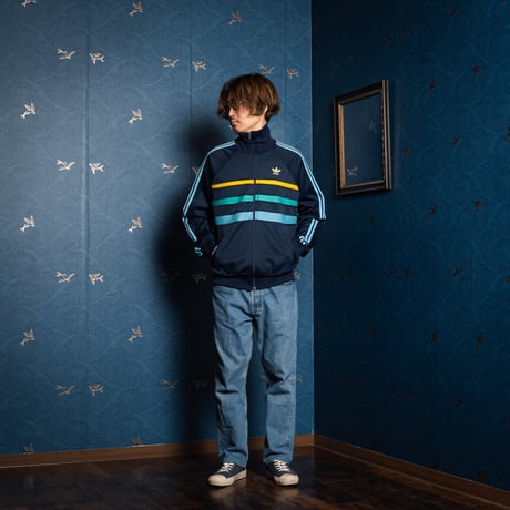 70-80s Vintage adidas Ventex Track Jacket Model First Navy × Light Blue (Made in France)