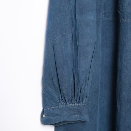 -30s France Antique Indigo linen Biaude (Fullopen)