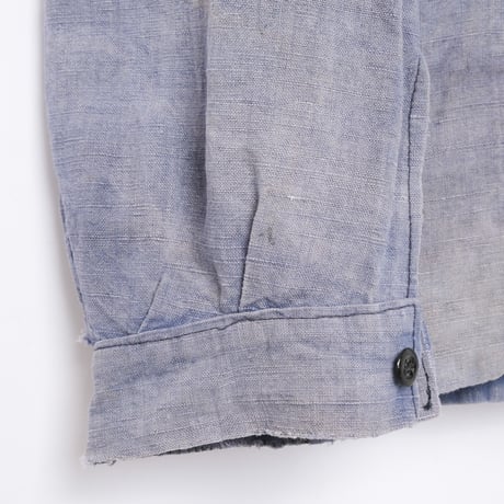 -30s France Vintage  Indigo Linen Double Breasted Work Jacket