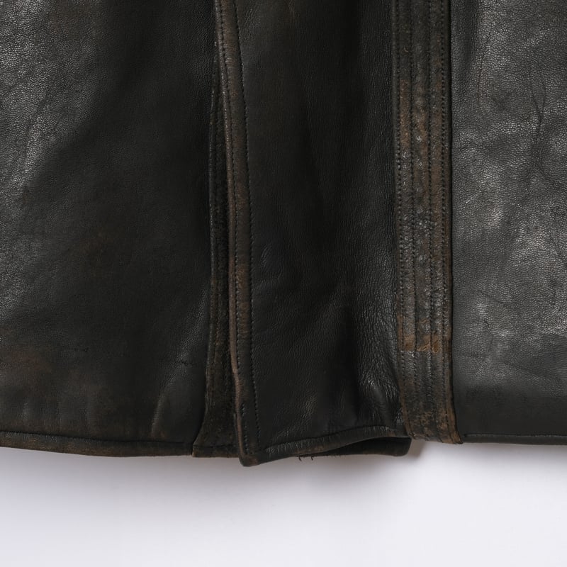 50s-60s France Vintage Leather Jacket Wool Coll