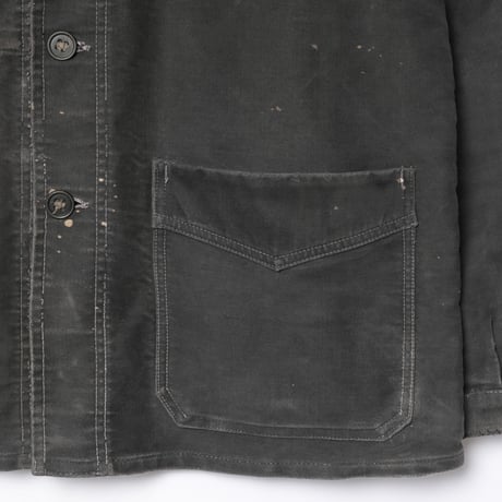 40s France Vintage Le Mont Saint Michel Black Moleskin Work Jacket