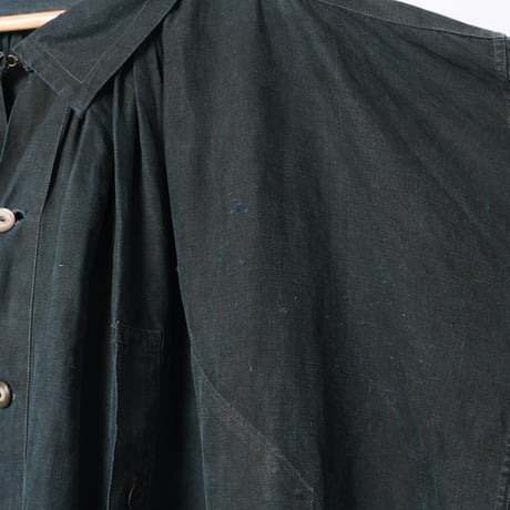~20s France Antique Indigo linen Biaude (Fullopen)
