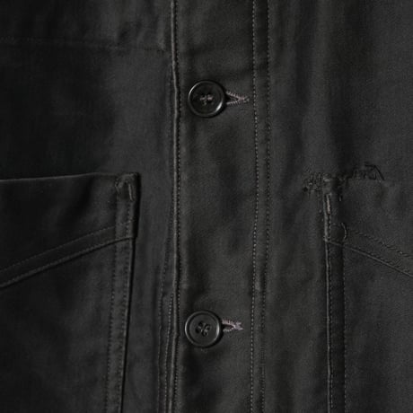 30-40s France Vintage L' Inusable Black Moleskin Work Jacket