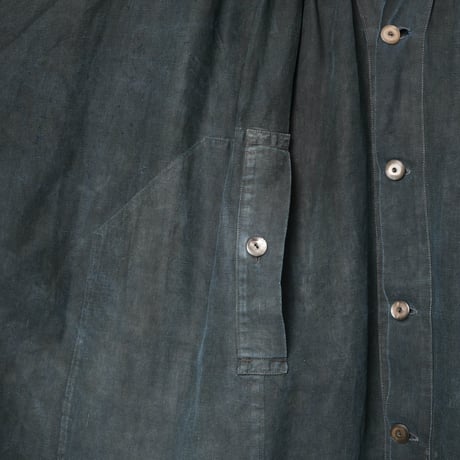 ~20s France Antique Indigo linen Biaude (Fullopen)