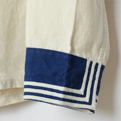 20-30s Marine Nationales Shawl collar Linen Smock（Blue Cuffs)