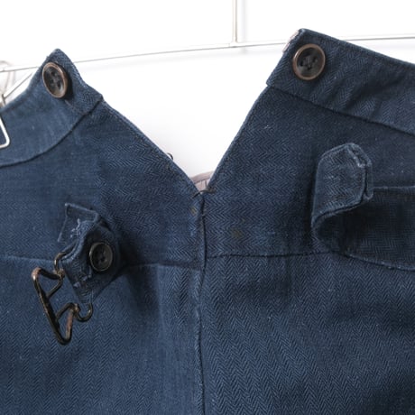 -30s France Vintage Fireman Indigo Linen HBT Trousers