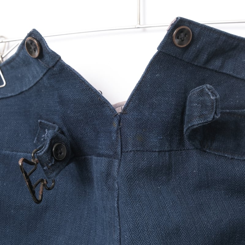 〜20's indigo linen french fireman pants 30s France Vintage Fireman Indigo Linen HBT Tr