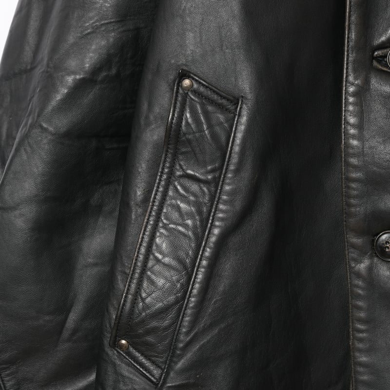 60s France Vintage Leather Jacket Wool Collar(C