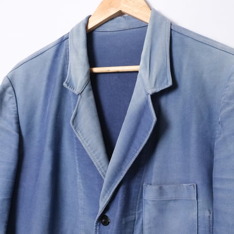 50s France Vintage Lapel Blue Moleskin Work Jacket