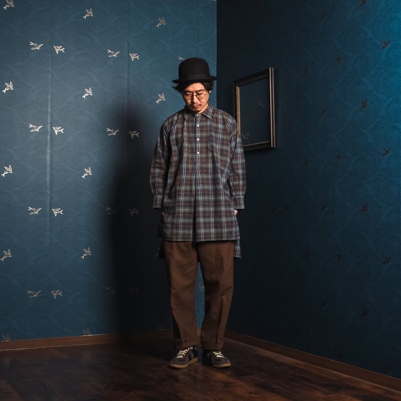 40-50s French Vintage Cotton Granpa Check Shir