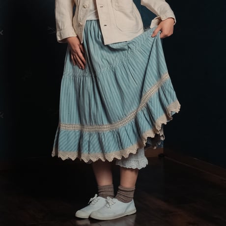 〜30s France  Farmers Stripe Skirt