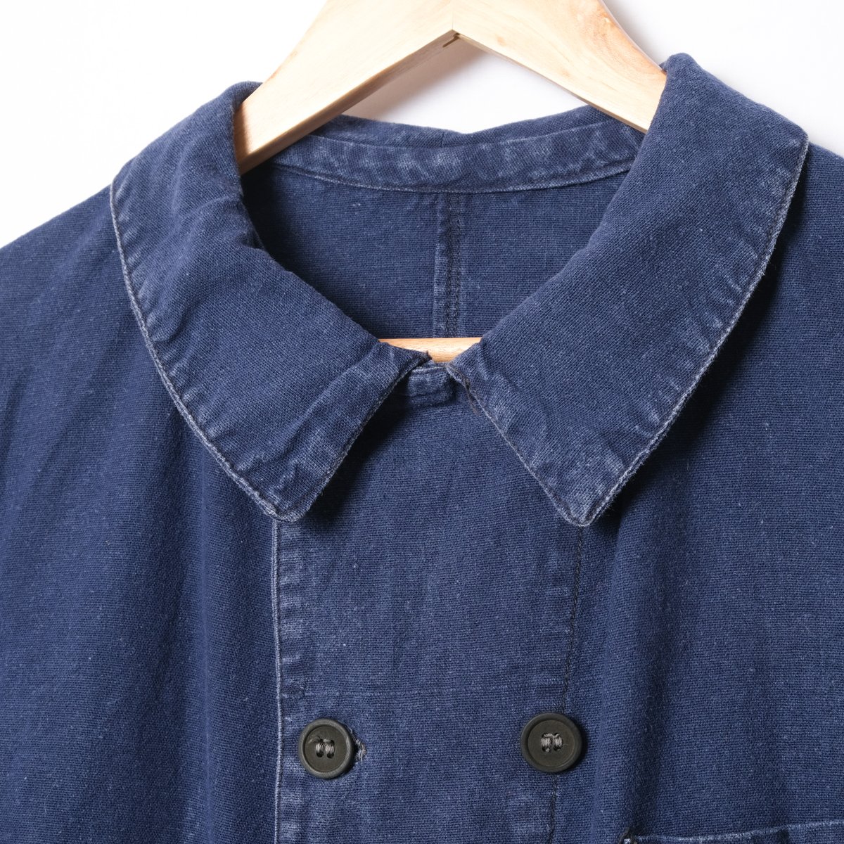 30s France Vintage Blue Cotton Linen Double Br