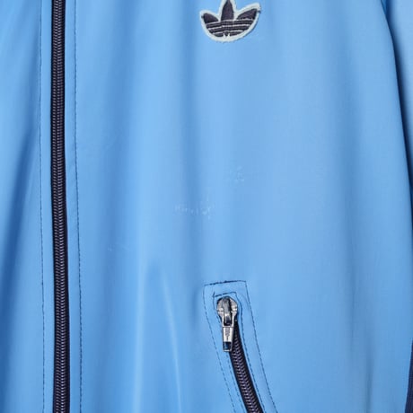 80s Vintage adidas Track Jacket Curve Pocket Light Blue × Navy (Made in Hungaria)