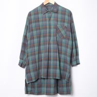 40-50s France Vintage Checked Granpa Shirt Green × Navy Stripes
