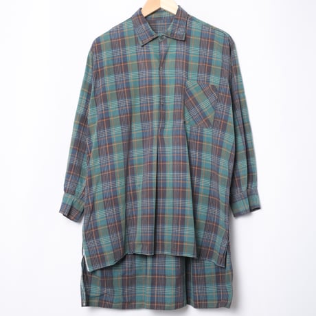 ヴィンテージ 40s 50s グランパシャツ チェック柄 長袖 ハーフボタン シャツ グレー系 VINTAGE プルオーバー レディース ヴィンテージ 40s 50s グランパシャツ チェック柄 長袖 ハーフ