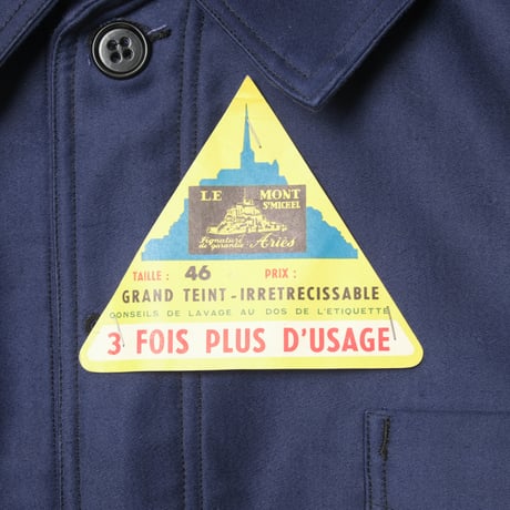 40s France Vintage Le Mont Saint Michel Blue Moleskin Work Jacket Dead Stock