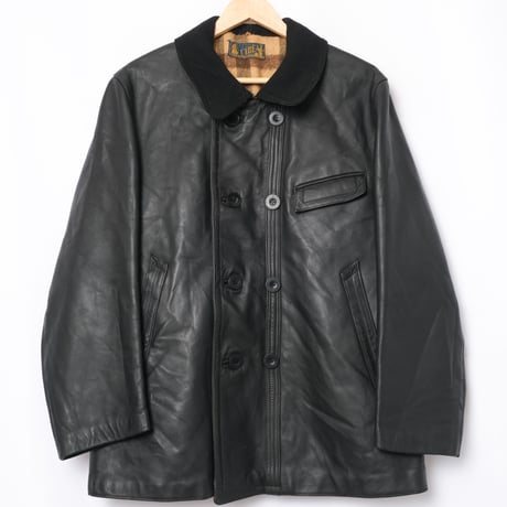 50s France Vintage L'IDEAL Leather Jacket Herringbone Wool Collar (Corbusier Jacket)