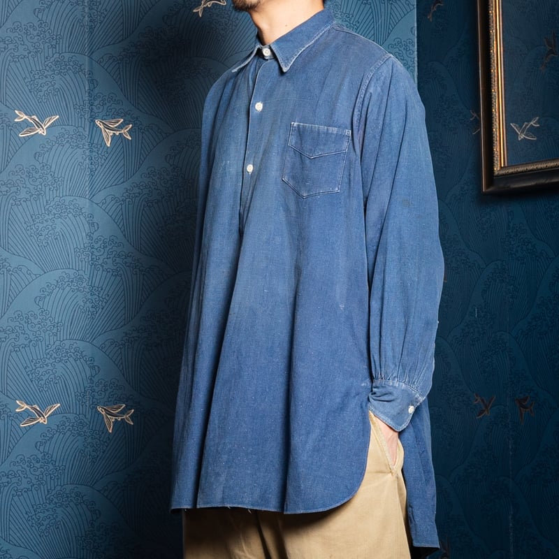 30-40s France Vintage Cotton Linen Granpa Shirt 30-40s France Vintage Cotton Linen Granpa Shirt