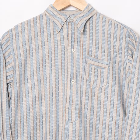 30-40s France Vintage Cotton Stripe Granpa Shirts Light Blue × White